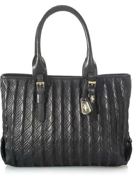 Cole Haan Black Quilted Leather Tote Bag With Gold Zipper Closure & Hardware
